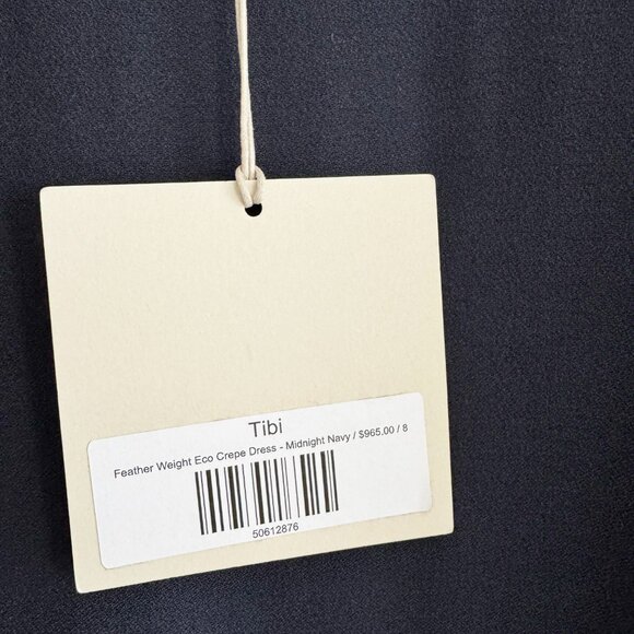 NWT! Tibi Featherweight Eco Crepe Dress in Midnight Navy, size 8. - Picture 12 of 15